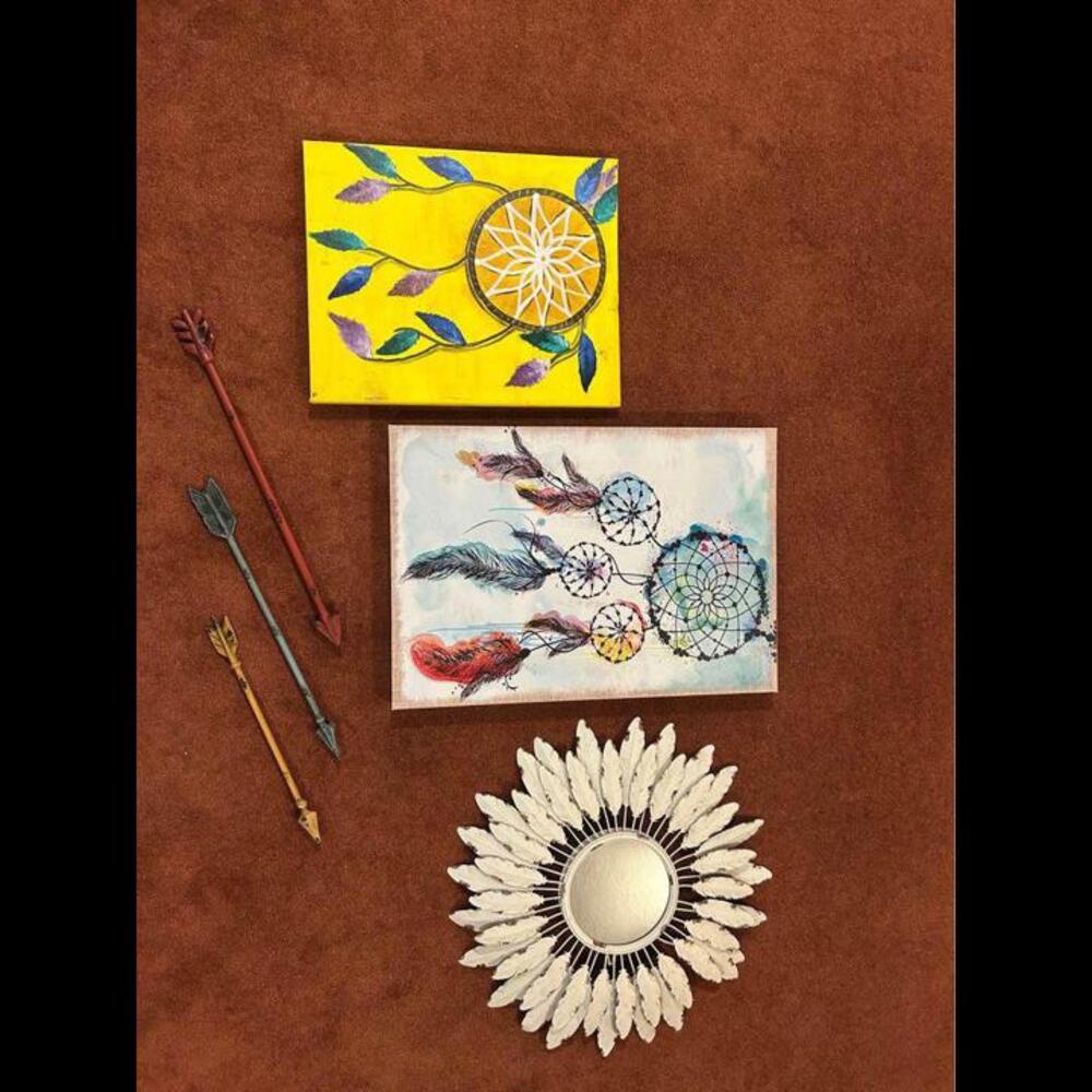Southwestern, Tribal, Dreamcatcher, Arrows and Handmade Feather Mirror Decor